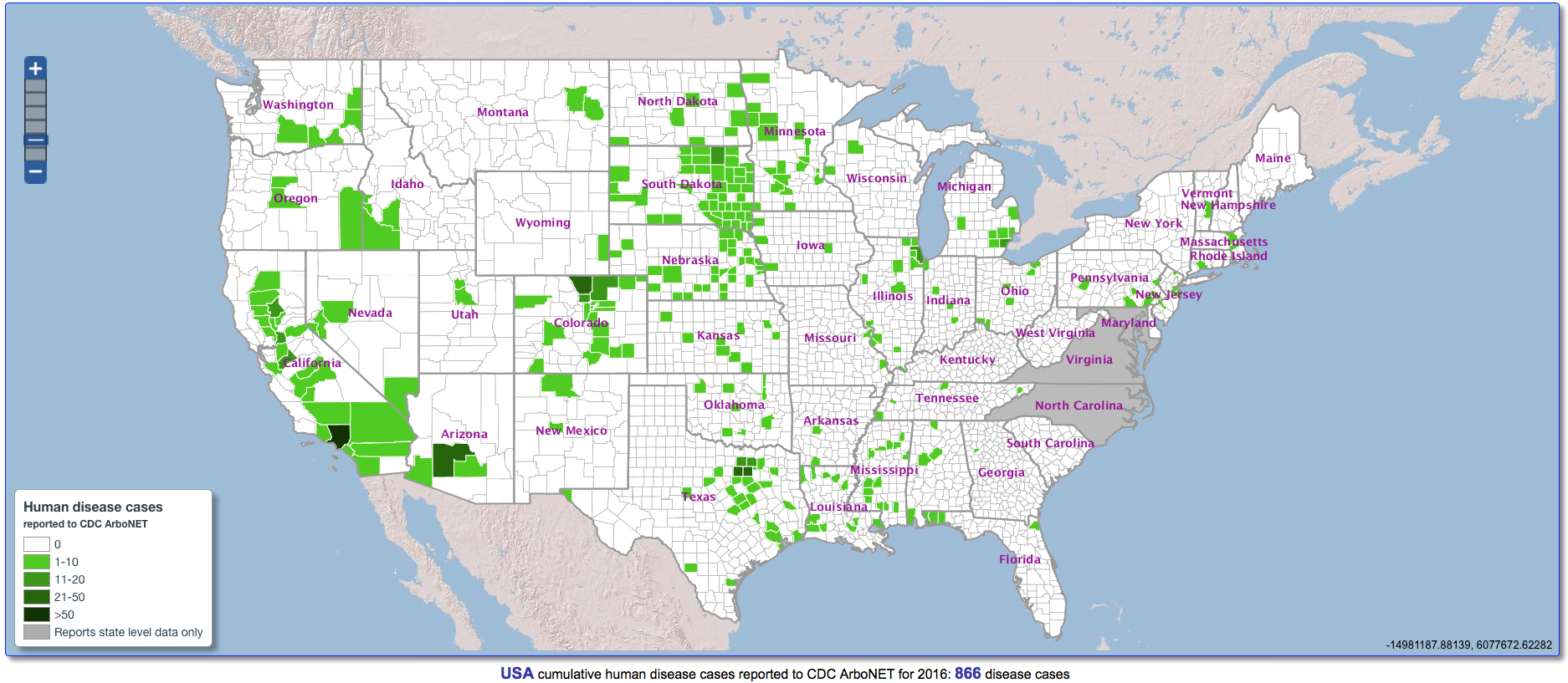 Where West Nile Virus Affects Humans (Map) The Tick and Mosquito Project